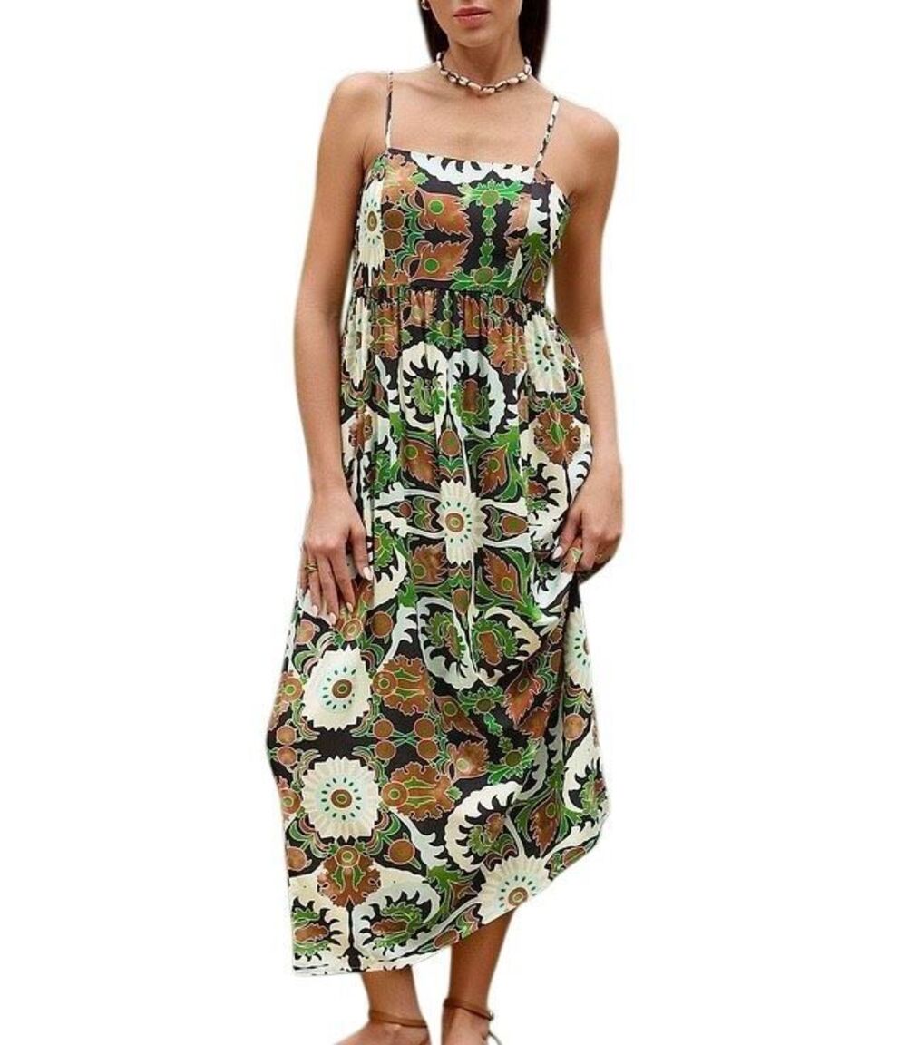 Cupshe Green Floral Print Cami Maxi Dress Medium
